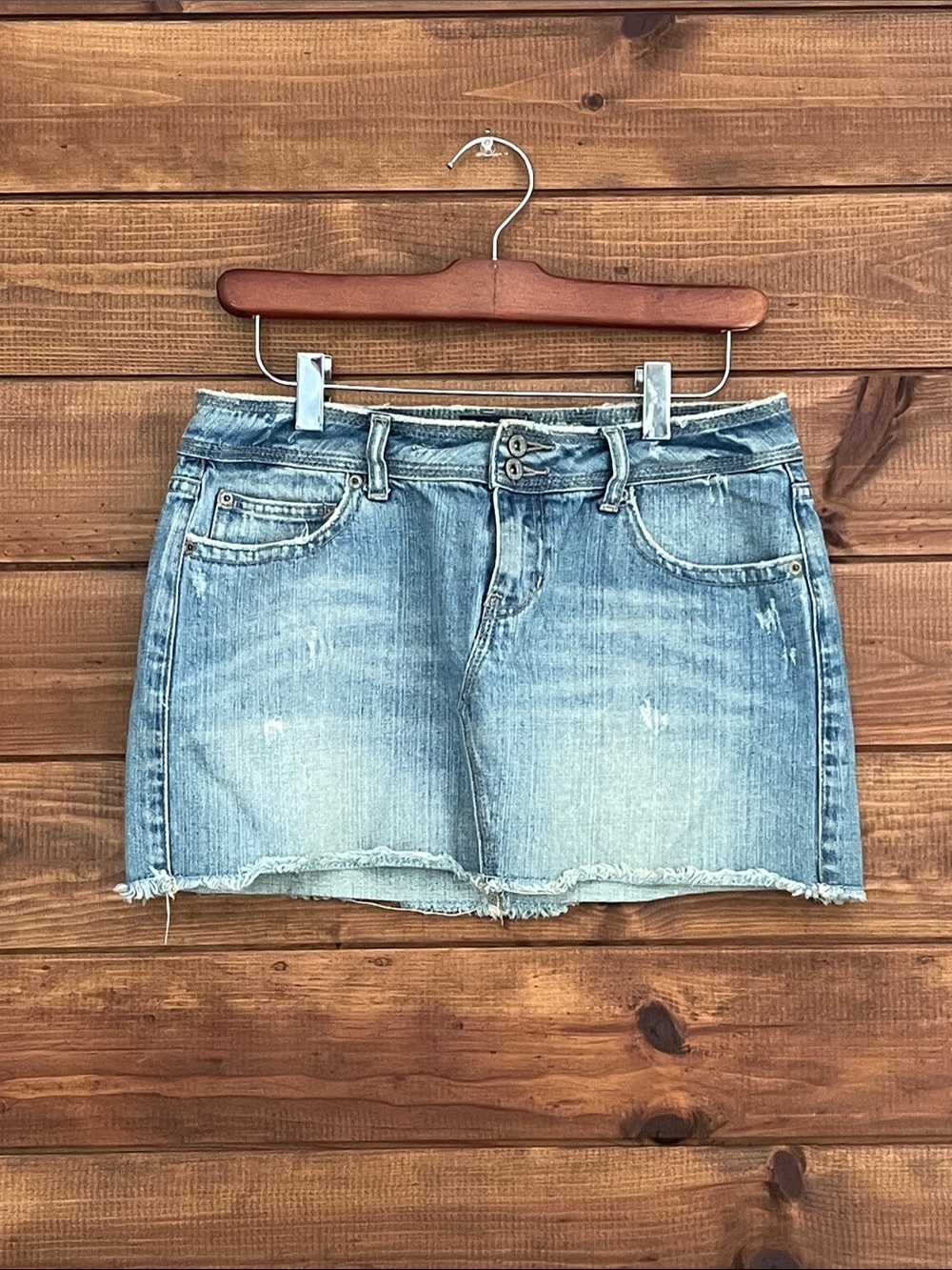 Aeropostale Light Blue Denim Frayed-Hem Mini Skirt Size Small